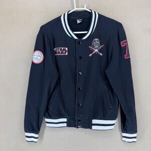 Star Wars Lucas Film Darth Vader Bomber Jacket Black Striped Collar Cuffs Size M